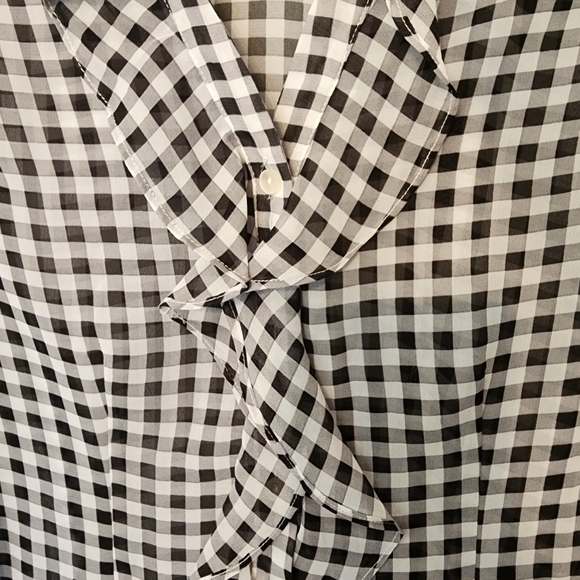 New York & Company size small, plaid button up sheer blouse. - Picture 2 of 5